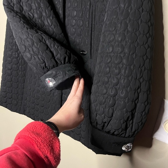 Betsey Johnson Black Quilted Heart Button Back Bow Babydoll Jacket Coat - Picture 6 of 16